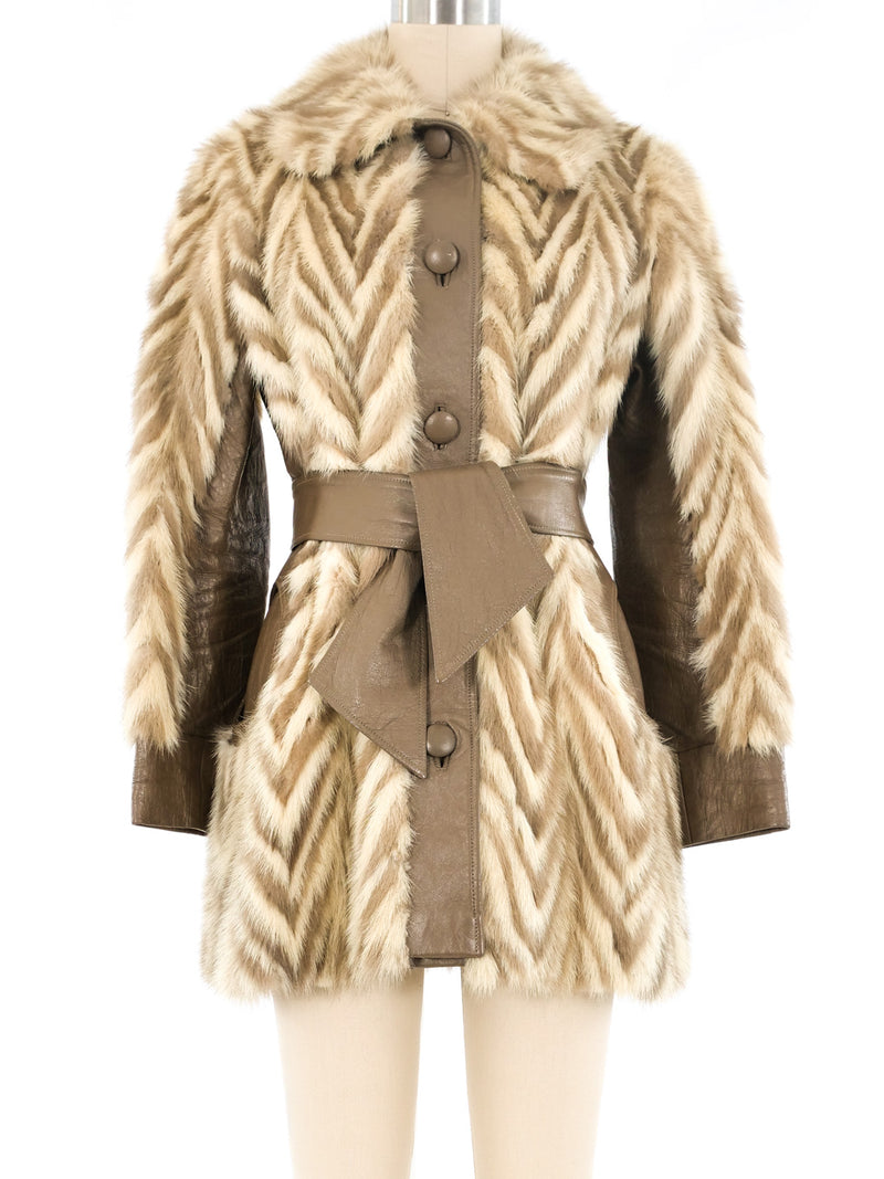 Chevron Printed Fur and Leather Coat Outerwear arcadeshops.com