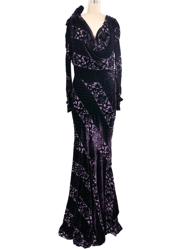 Christian Dior Purple Devore Velvet Gown Dress arcadeshops.com
