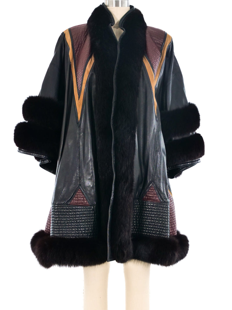 Fur Trim Leather Applique Coat Outerwear arcadeshops.com