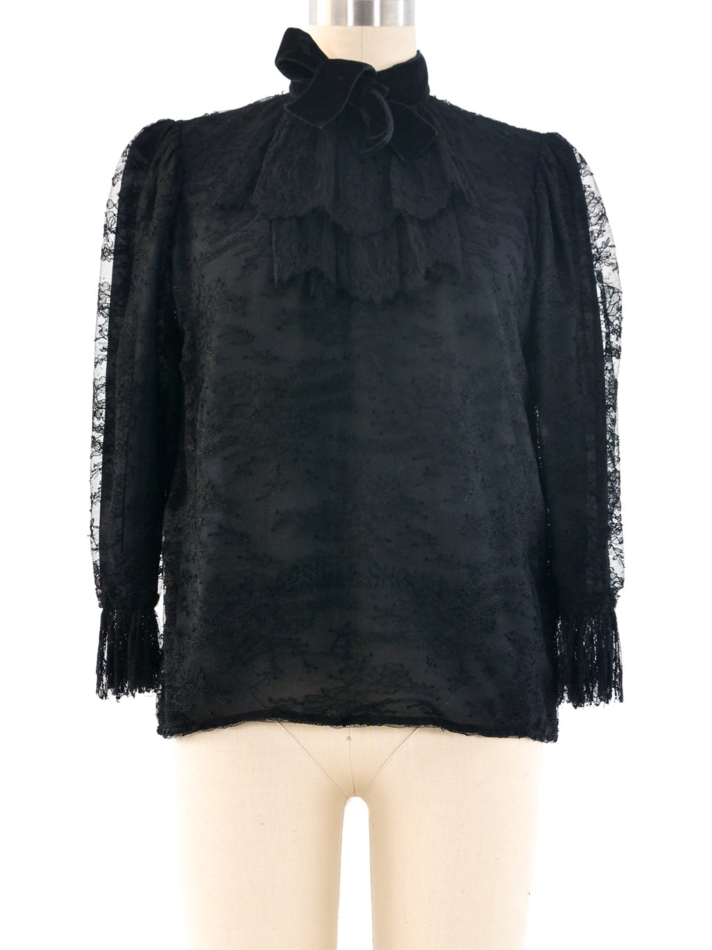 Yves Saint Laurent Black Lace Ruffle Blouse
