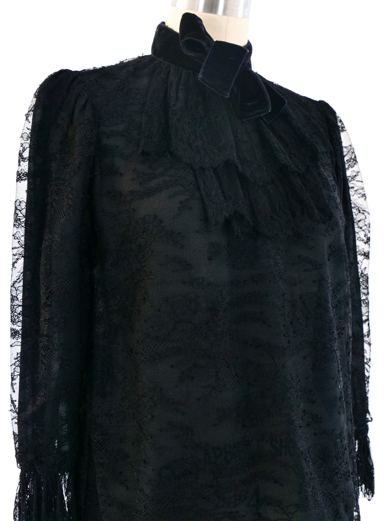 Yves Saint Laurent Black Lace Ruffle Blouse