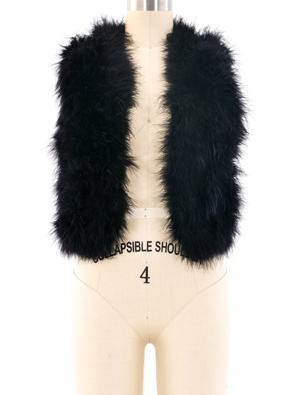 Cropped Black Marabou Feather Vest Jacket arcadeshops.com