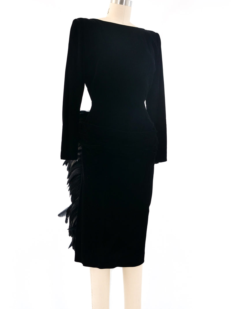 Oscar de la Renta Feather Adorned Velvet Dress Dress arcadeshops.com
