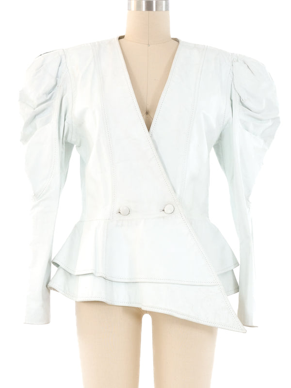 White Leather Peplum Jacket Jacket arcadeshops.com