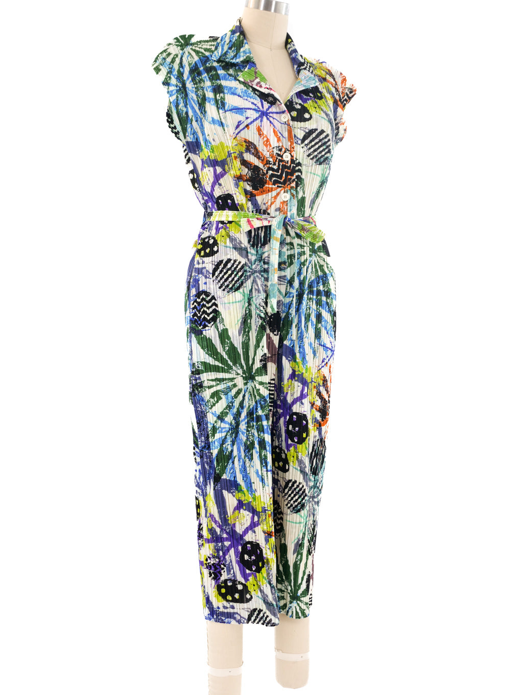 Issey Miyake Abstract Printed Plisse Jumpsuit