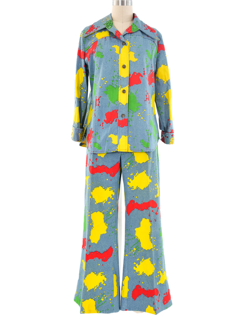 1970's Paint Splatter Printed Denim Ensemble Suit arcadeshops.com