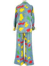 1970's Paint Splatter Printed Denim Ensemble Suit arcadeshops.com