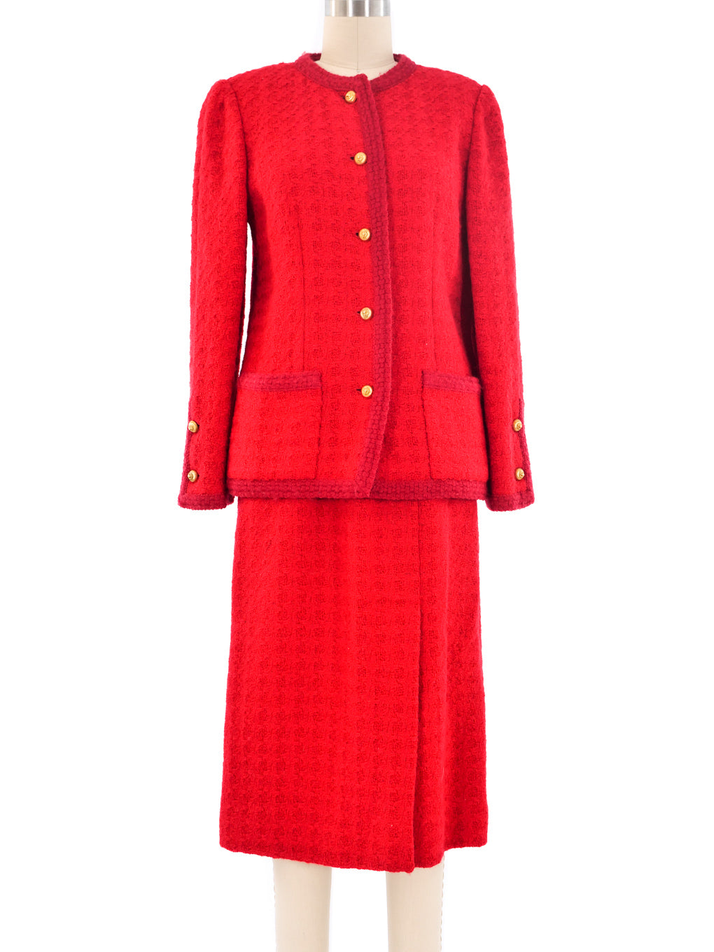 Red Tweed Skirt Suit