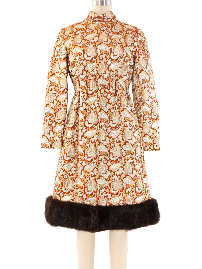 Victor Costa Fur Trimmed Brocade Dress Dress arcadeshops.com