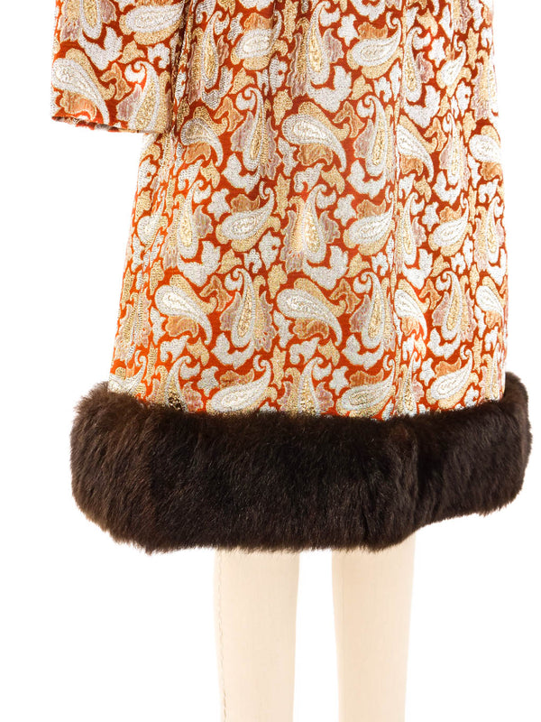 Victor Costa Fur Trimmed Brocade Dress Dress arcadeshops.com