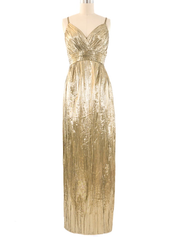 Estevez Metallic Gold Column Dress Dress arcadeshops.com