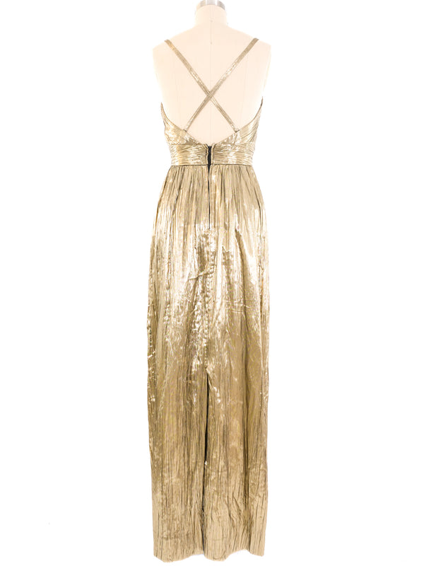 Estevez Metallic Gold Column Dress Dress arcadeshops.com