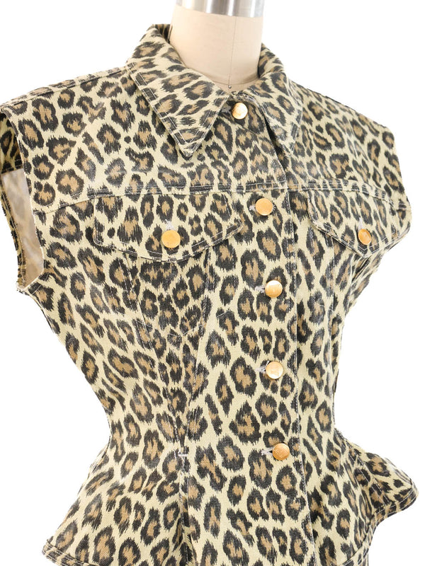 Jean Paul Gaultier Leopard Printed Denim Ensemble Suit arcadeshops.com