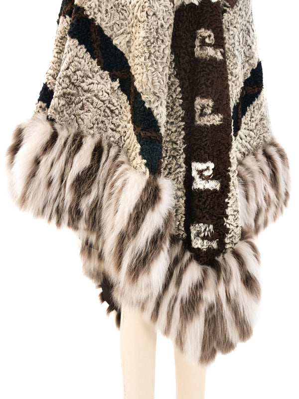 Fur Trimmed Curly Lamb Fur Poncho Outerwear arcadeshops.com