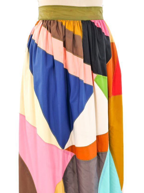 1970's Patchwork Satin Maxi Skirt Bottom arcadeshops.com