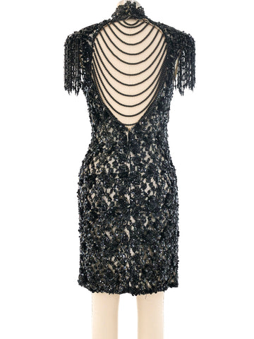 Open Back Beaded Cocktail Dress