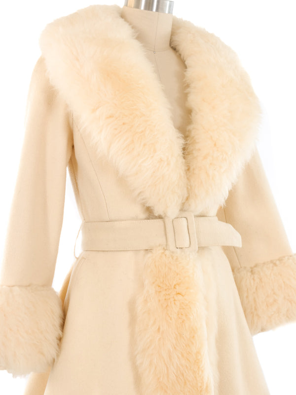 Shearling Trimmed Belted Ivory Coat Outerwear arcadeshops.com