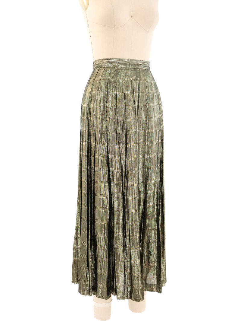 Gold Metallic Pleated Maxi Skirt