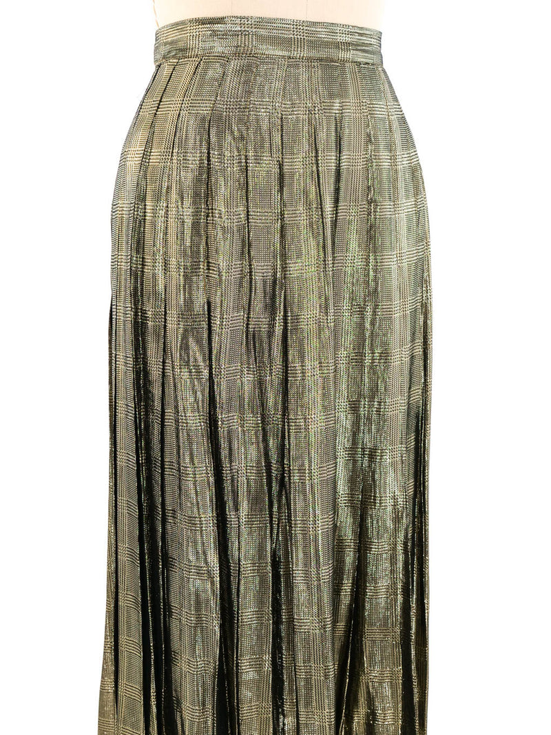 Gold Metallic Pleated Maxi Skirt Bottom arcadeshops.com