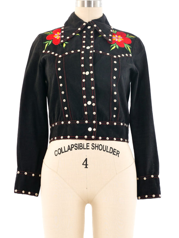 Floral Embroidered Studded Cropped Jacket Jacket arcadeshops.com