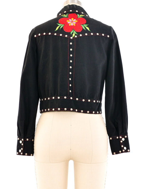 Floral Embroidered Studded Cropped Jacket Jacket arcadeshops.com