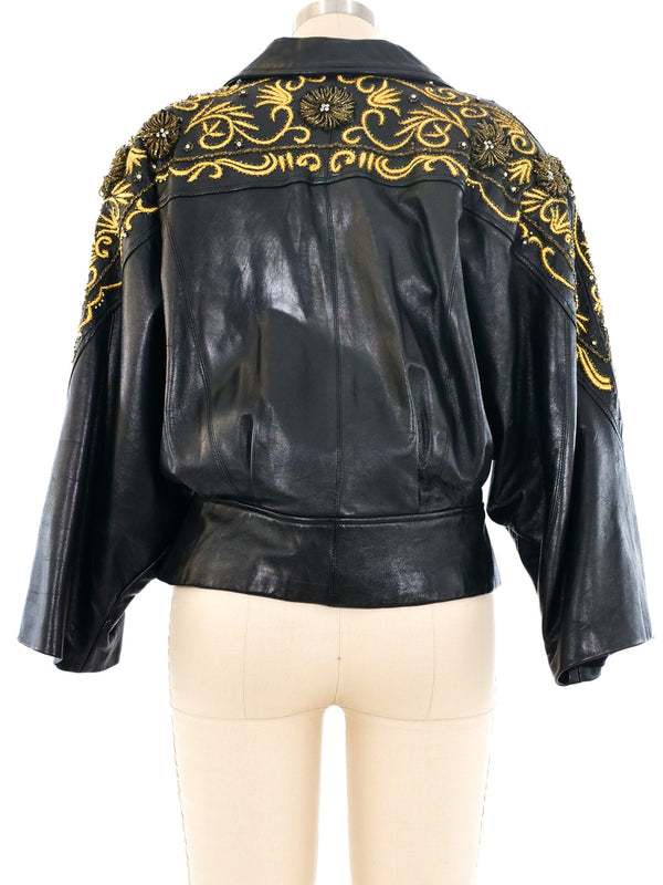 Erez Embroidery and Bead Accented Leather Jacket Jacket arcadeshops.com