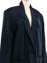 Black Silk Button Front Blazer Jacket arcadeshops.com