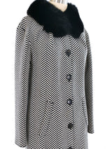Christian Dior Herringbone Coat with Fur Collar Outerwear arcadeshops.com
