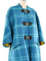 Leather Trimmed Turquoise Plaid Wool Coat Jacket arcadeshops.com