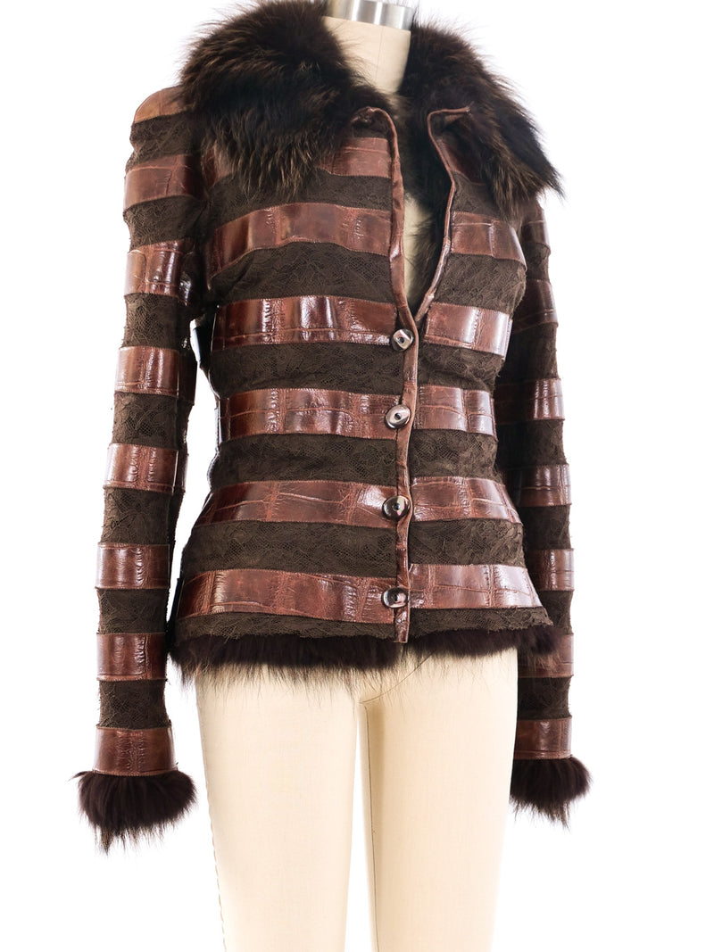 Ferragamo Reversible Embossed Leather Banded Fur Jacket Jacket arcadeshops.com