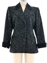 Yves Saint Laurent Leather Trimmed Knit Blazer Jacket arcadeshops.com
