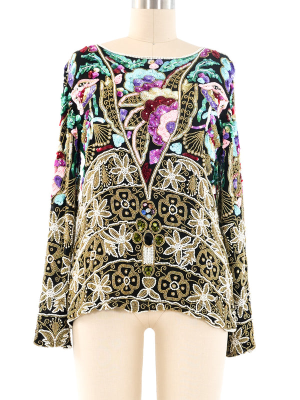 Floral Motif Beaded Top Top arcadeshops.com