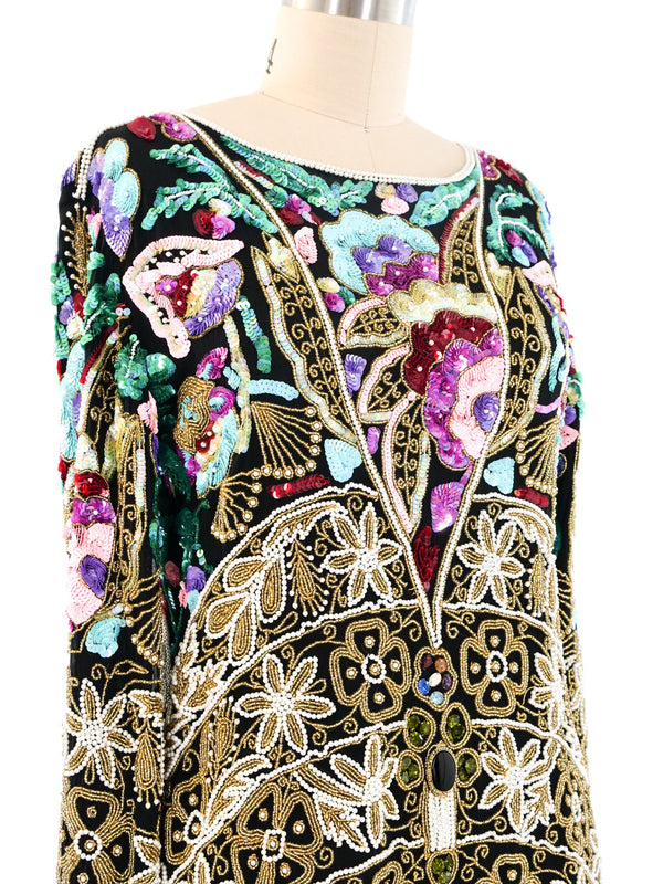 Floral Motif Beaded Top Top arcadeshops.com