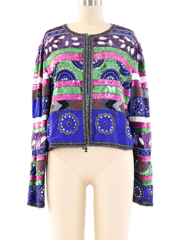 Sequin Striped Cropped Jacket Jacket arcadeshops.com