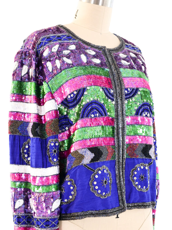 Sequin Striped Cropped Jacket Jacket arcadeshops.com