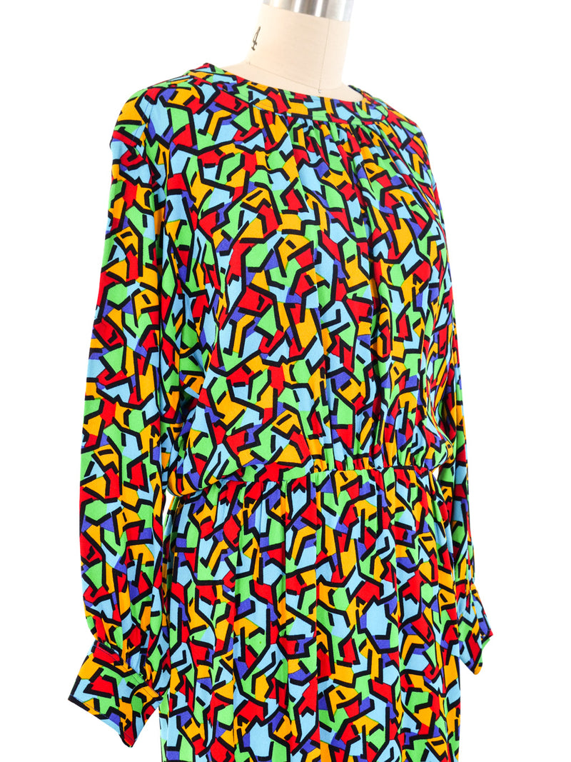 Yves Saint Laurent Multicolor Printed Wool Dress Dress arcadeshops.com