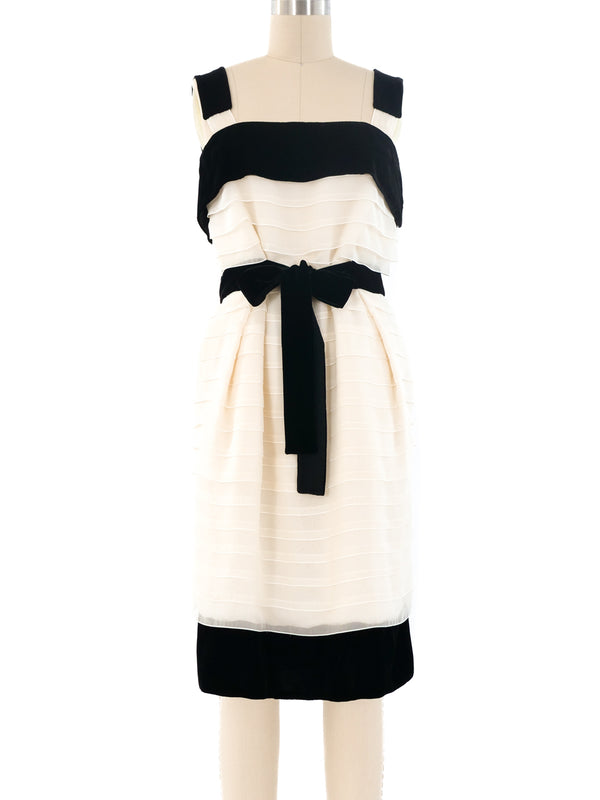 Yves Saint Laurent Velvet Trimmed Banded Silk Dress Dress arcadeshops.com