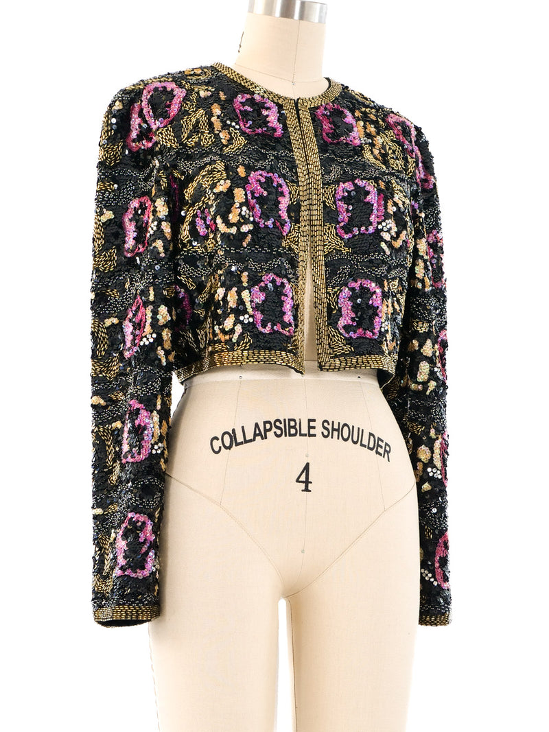 Floral Sequin Cropped Jacket Jacket arcadeshops.com