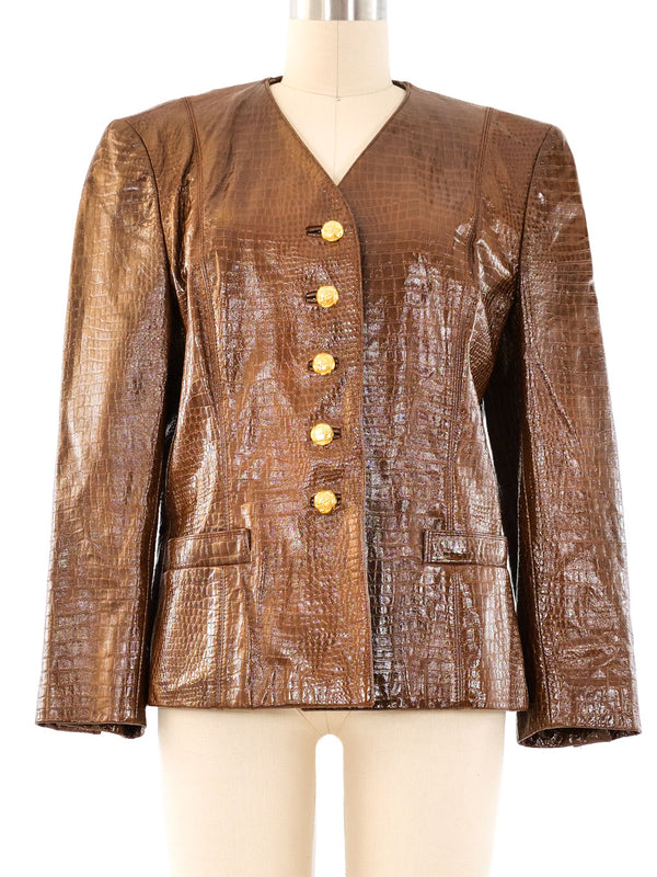 Escada Croc Embossed Leather Jacket Jacket arcadeshops.com