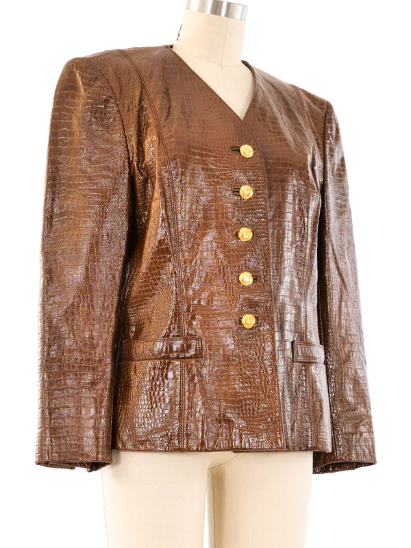 Escada Croc Embossed Leather Jacket Jacket arcadeshops.com