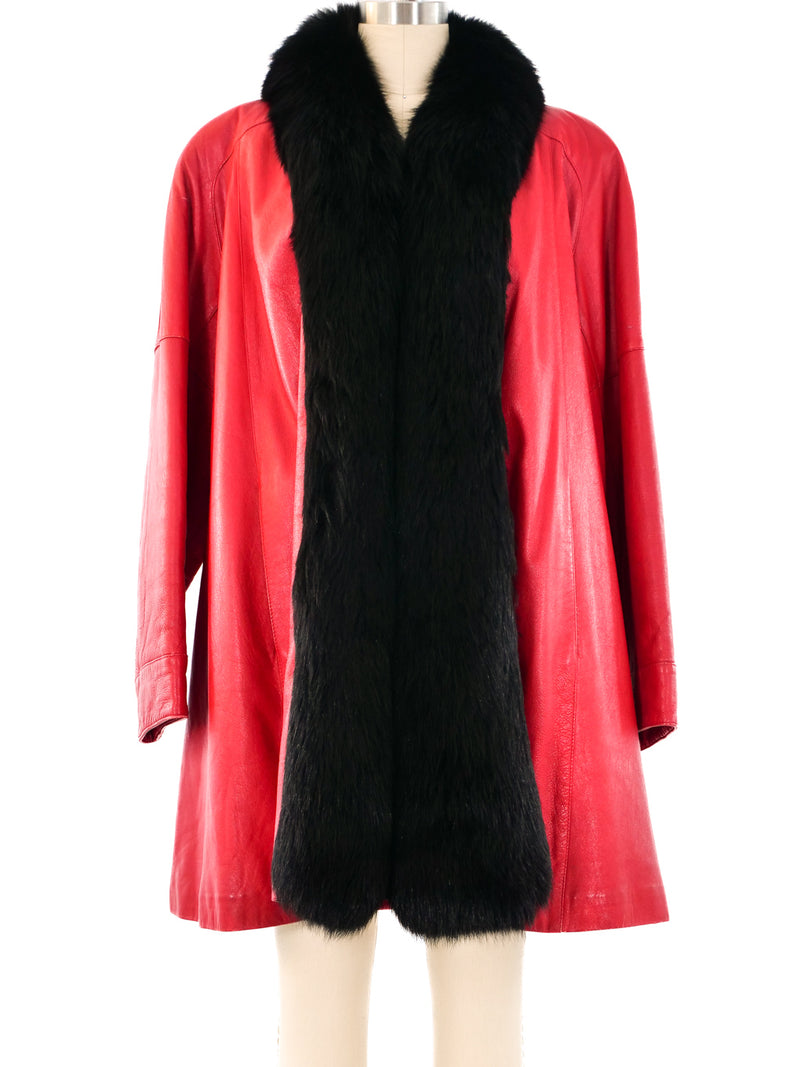 Fox Trimmed Red Leather Coat Outerwear arcadeshops.com