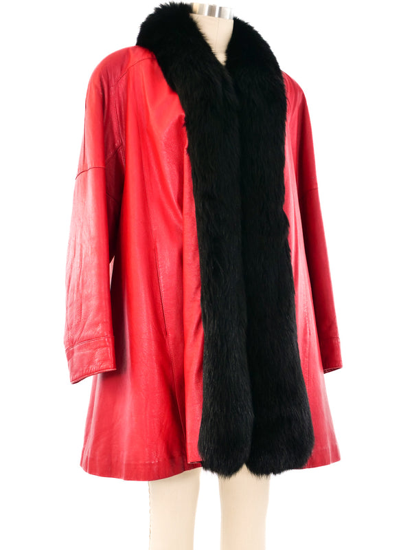 Fox Trimmed Red Leather Coat Outerwear arcadeshops.com