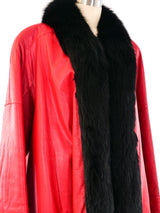 Fox Trimmed Red Leather Coat Outerwear arcadeshops.com