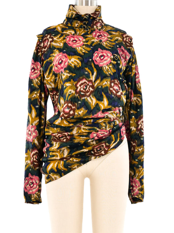 Emanuel Ungaro Asymmetrical Floral Wrap Blouse Top arcadeshops.com