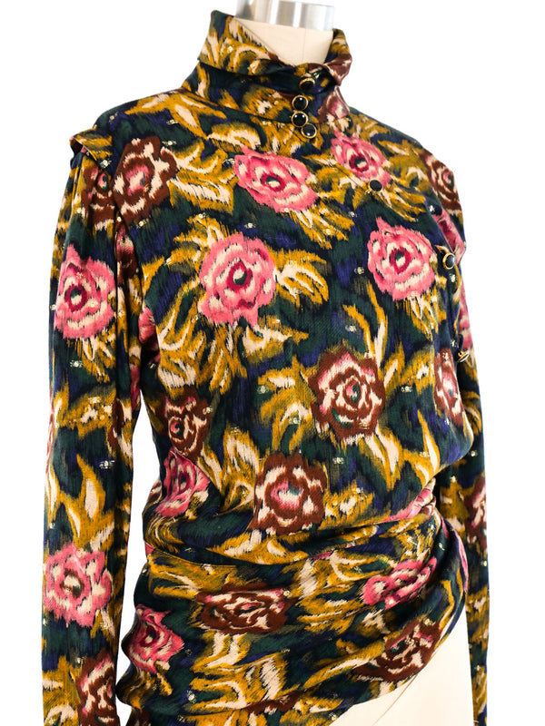 Emanuel Ungaro Asymmetrical Floral Wrap Blouse Top arcadeshops.com