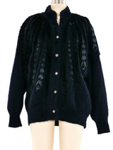 Black Fur Trimmed Knit Cardigan Jacket arcadeshops.com