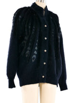 Black Fur Trimmed Knit Cardigan Jacket arcadeshops.com