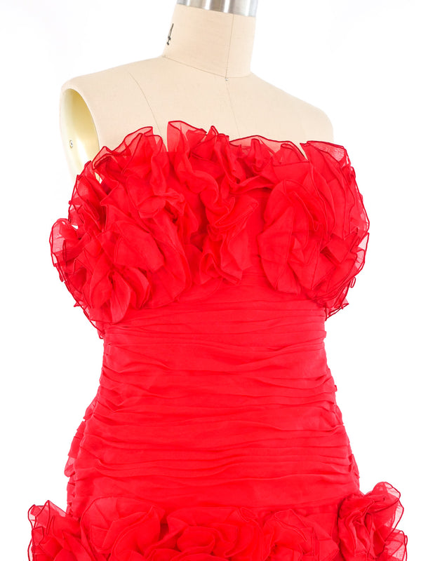 Red Ruffled Strapless Silk Cocktail Dress Dress arcadeshops.com