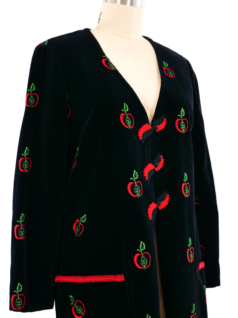 Apple Embroidered Velvet Overcoat Outerwear arcadeshops.com