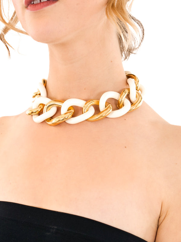 Givenchy Ivory and Goldtone Chain Collar Necklace Jewelry arcadeshops.com